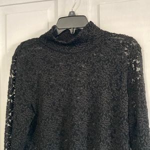 Metrostyle black see through lace shirt scalloped edges XL